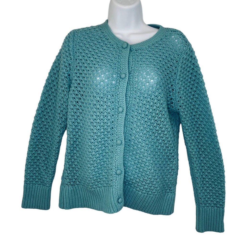 L.L. Bean Womens Sweater - Medium Crochet Button Up Long Sleeve Wool Blend